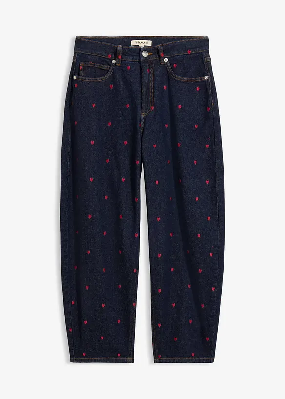 Barrel-Jeans High Waist in blau von vorne - bonprix