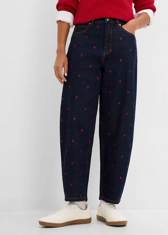 Barrel-Jeans High Waist in blau von vorne - bonprix