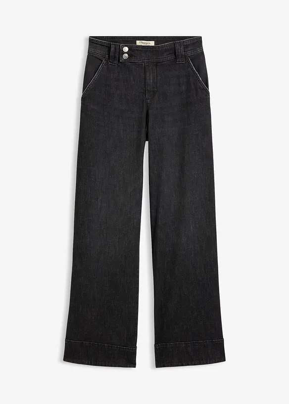 Wide-Leg-Jeans High Waist in grau von vorne - bonprix