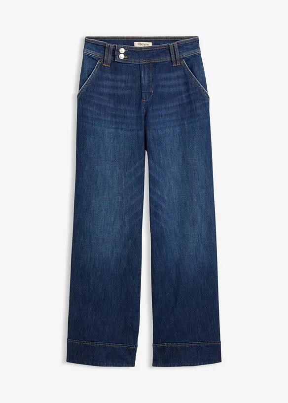 Wide-Leg-Jeans High Waist in blau von vorne - bonprix