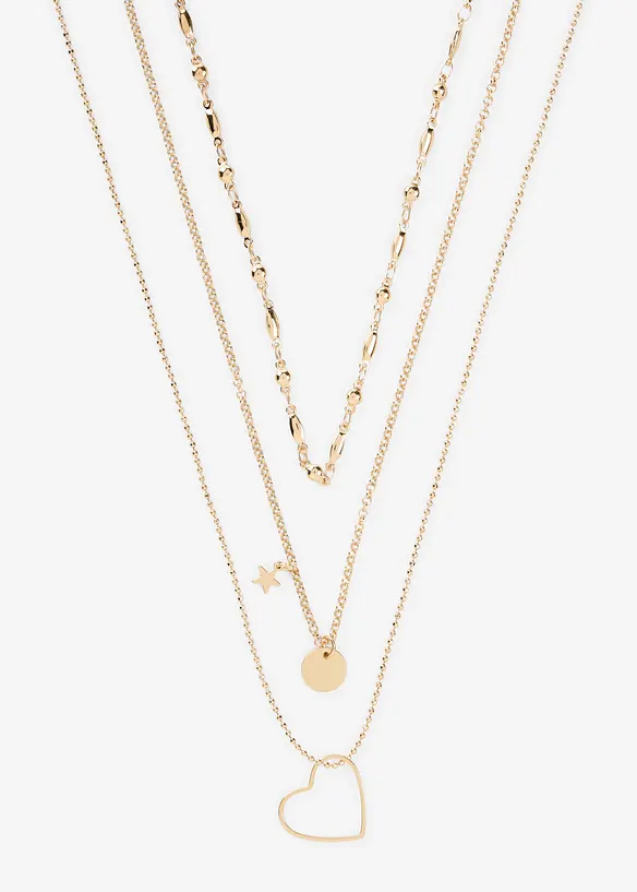 Kettenset mit unterschiedlichen Anhängern (3-tlg. Set) in gold von vorne - bonprix