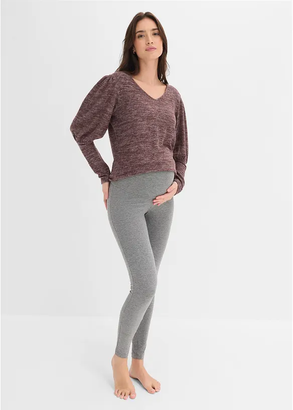 Umstandsleggings aus Bio-Baumwolle in grau im Look von vorne (Totalaufnahme) - bonprix
