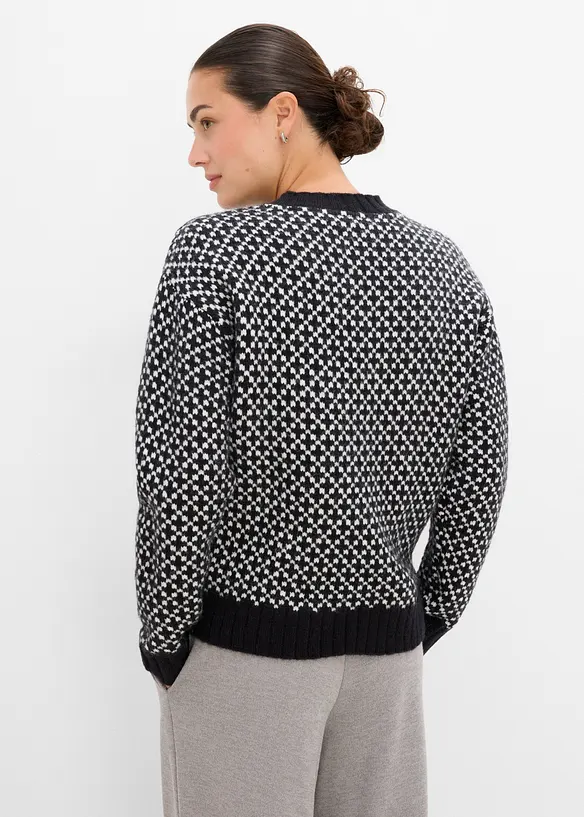 Grobstrick-Pullover mit Jacquardmuster in weiß von hinten (im Anschnitt) - bonprix Grobstrick-Pullover mit Jacquardmuster in weiß von hinten (im Anschnitt) - bonprix