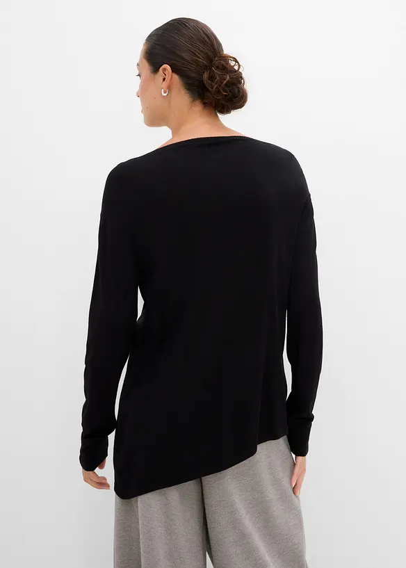 Feinstrickpullover aus feinem Viskose-Mix in schwarz von hinten (im Anschnitt) - bonprix