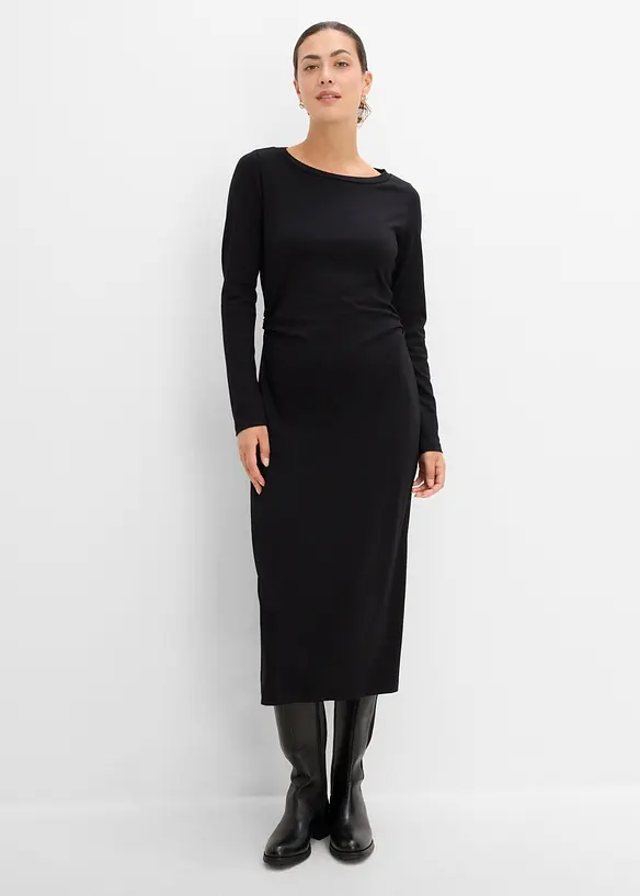 Midikleid aus softem Viskose-Mix in schwarz von vorne (Totalaufnahme) - bonprix