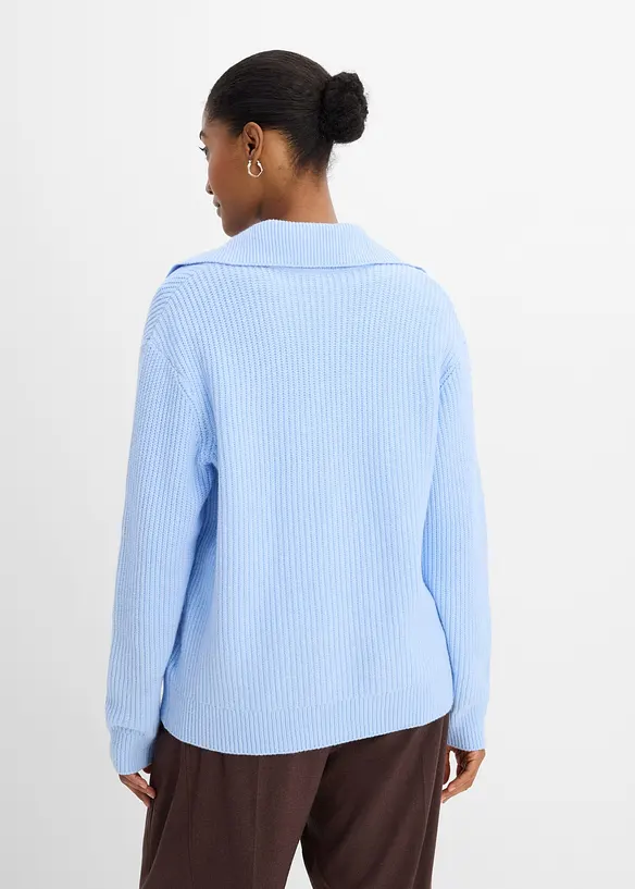 Grobstrick-Pullover im Polo-Stil in blau von hinten (im Anschnitt) - bonprix