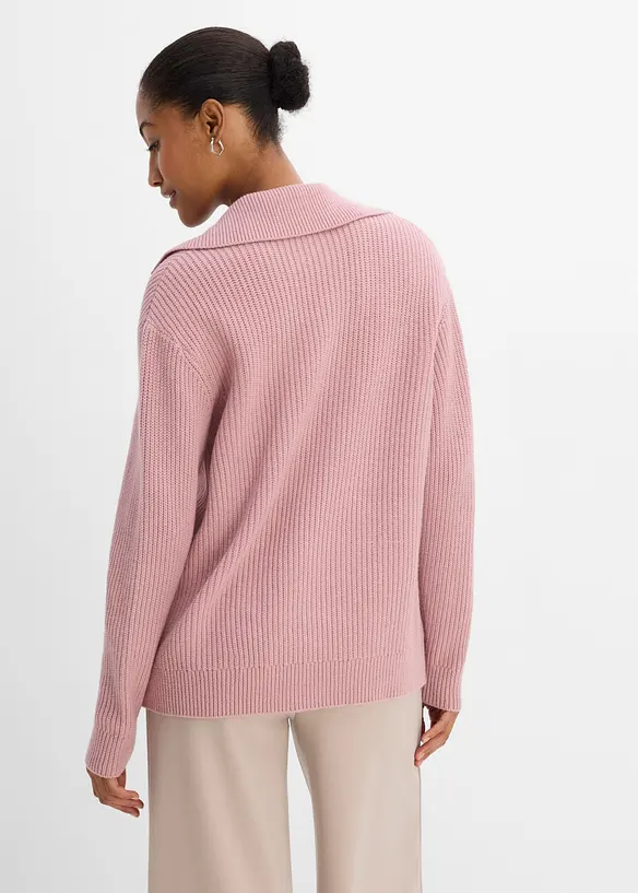 Grobstrick-Pullover im Polo-Stil in rosa von hinten (im Anschnitt) - bonprix