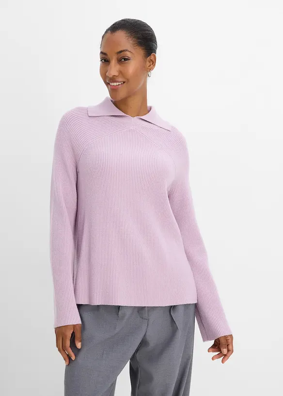 Grobstrick-Pullover mit Turtleneck in lila von vorne (im Anschnitt) - bonprix