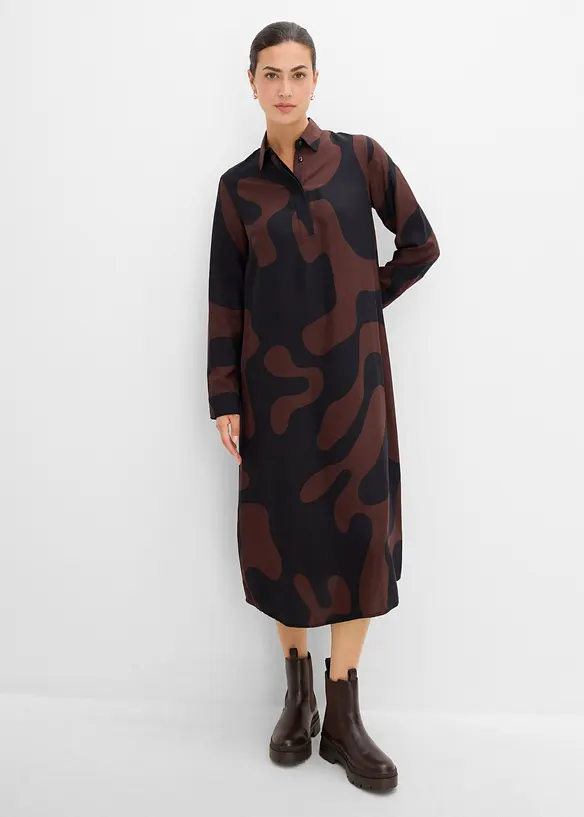 Blusenkleid aus feiner Viskose in braun von vorne (Totalaufnahme) - bonprix Blusenkleid aus feiner Viskose in braun von vorne (Totalaufnahme) - bonprix