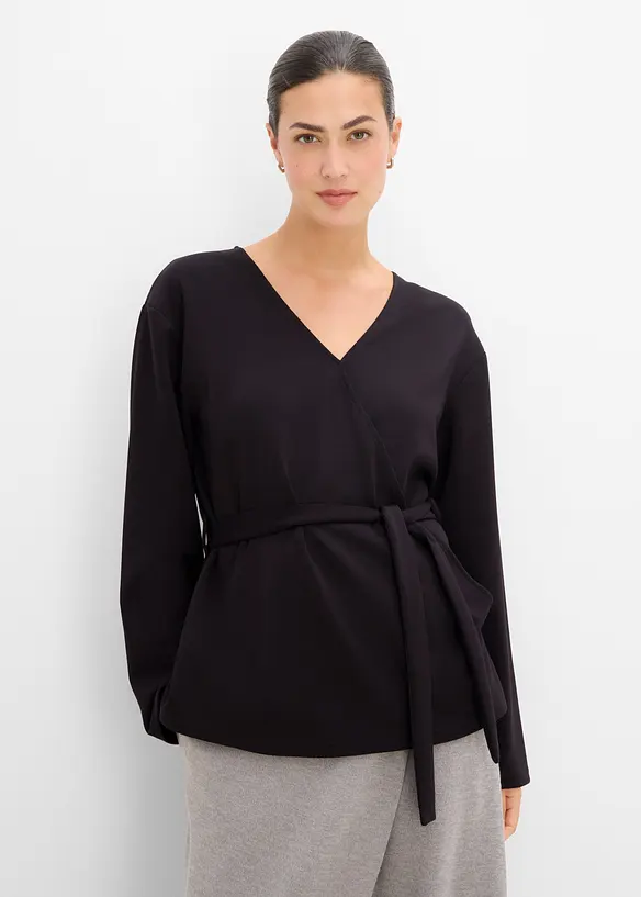 Wickelshirt aus feinem Viskose-Mix in schwarz von vorne (im Anschnitt) - bonprix Wickelshirt aus feinem Viskose-Mix in schwarz von vorne (im Anschnitt) - bonprix