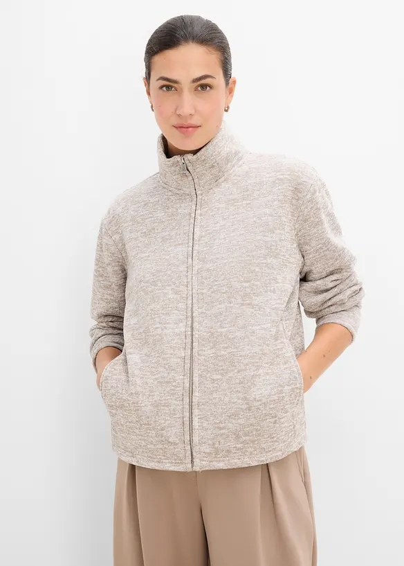 Fleecejacke mit Stehkragen in braun von vorne (im Anschnitt) - bonprix