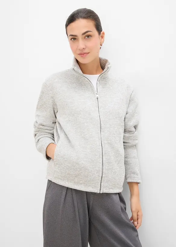 Fleecejacke mit Stehkragen in grau von vorne (im Anschnitt) - bonprix