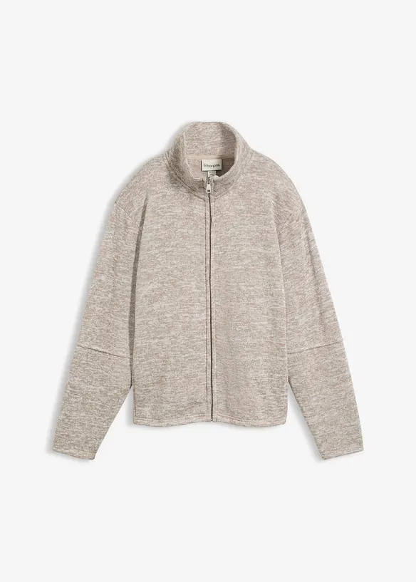 Fleecejacke mit Stehkragen in braun von vorne - bonprix