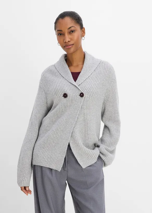 Grobstrickjacke mit Umlegekragen in grau von vorne (im Anschnitt) - bonprix