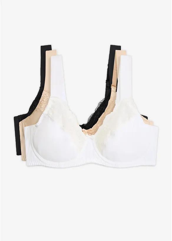 Minimizer-BH mit gepolsterten Trägern (3er Pack) in beige von vorne - bonprix