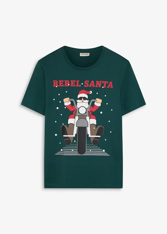 T-Shirt mit Weihnachtsmotiv in grün von vorne - bonprix