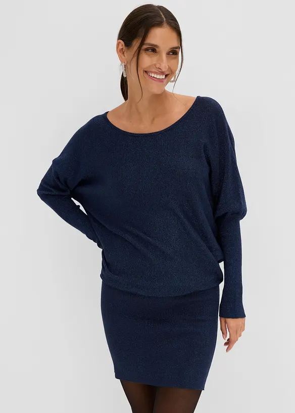 Strickkleid aus fließendem Viskose-Mix in blau von vorne (Totalaufnahme) - bonprix Strickkleid aus fließendem Viskose-Mix in blau von vorne (Totalaufnahme) - bonprix