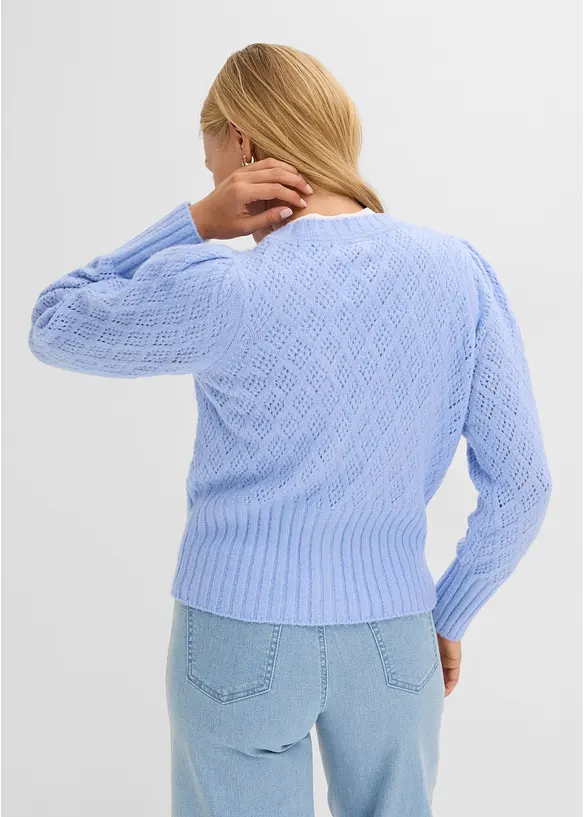 Feinstrickjacke mit Knopfdetails in blau von hinten (im Anschnitt) - bonprix