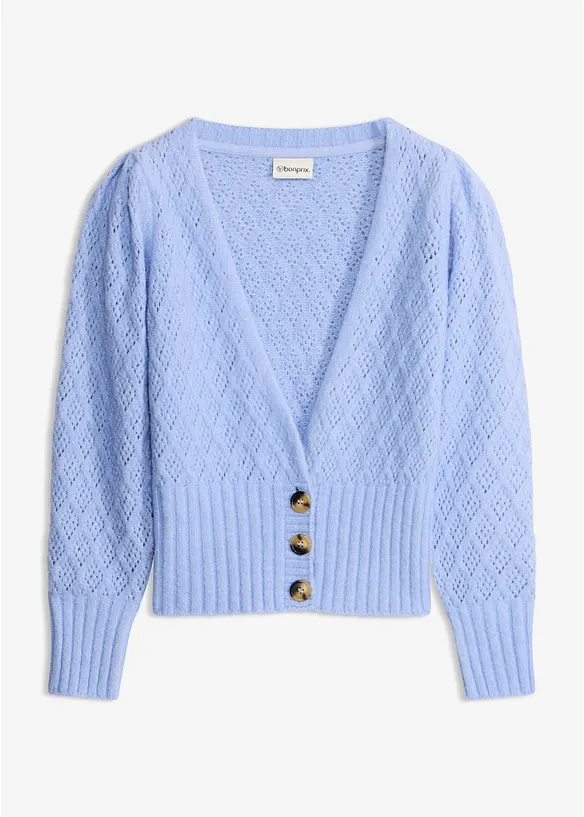 Feinstrickjacke mit Knopfdetails in blau von vorne - bonprix