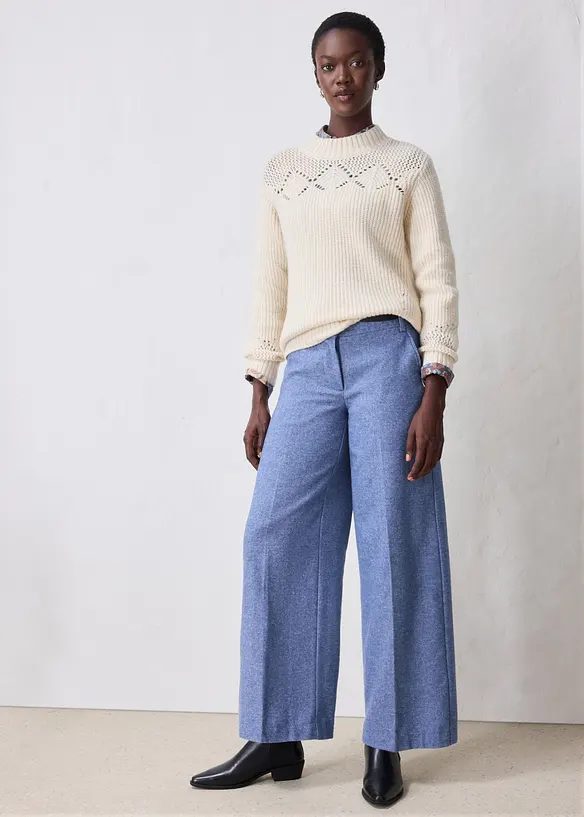 Wollhose mit Fischgratmuster in blau von hinten - bonprix