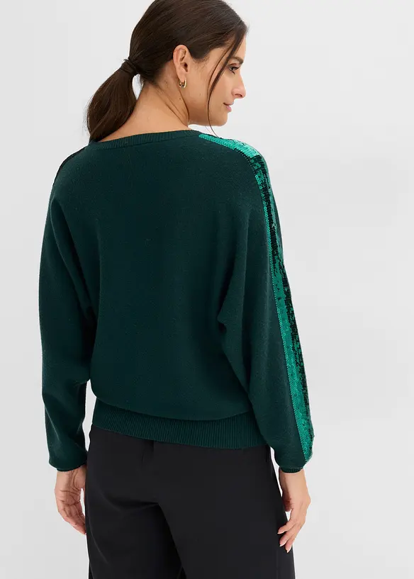 Feinstrickpullover mit Pailletten in grün von hinten (im Anschnitt) - bonprix Feinstrickpullover mit Pailletten in grün von hinten (im Anschnitt) - bonprix