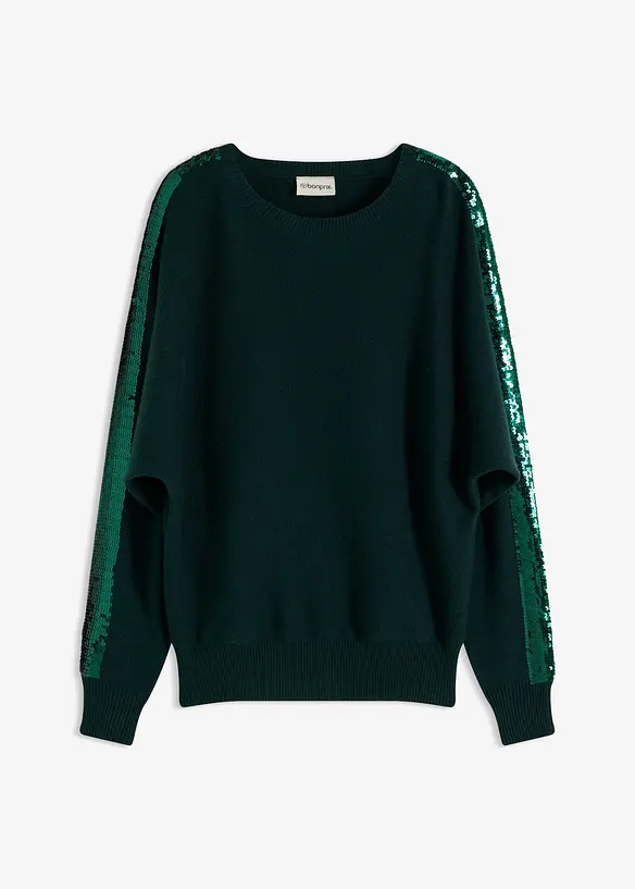 Feinstrickpullover mit Pailletten in grün von vorne - bonprix Feinstrickpullover mit Pailletten in grün von vorne - bonprix