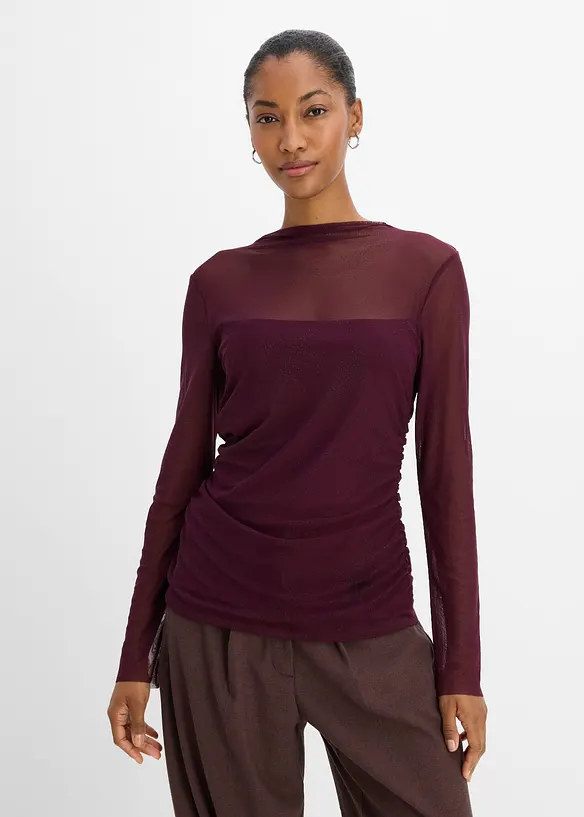 Langarmshirt aus zartem Mesh in rot von vorne (im Anschnitt) - bonprix Langarmshirt aus zartem Mesh in rot von vorne (im Anschnitt) - bonprix