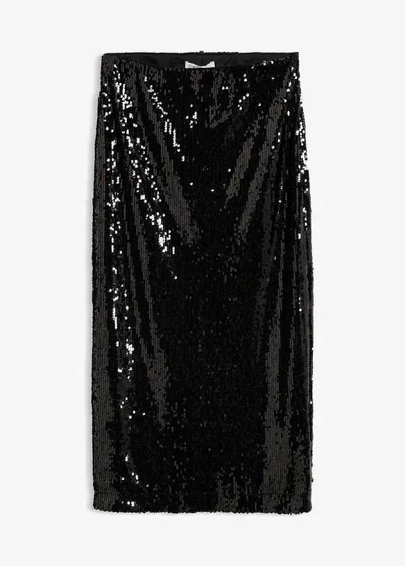 Bleistiftrock mit Pailletten in schwarz von vorne - bonprix Bleistiftrock mit Pailletten in schwarz von vorne - bonprix