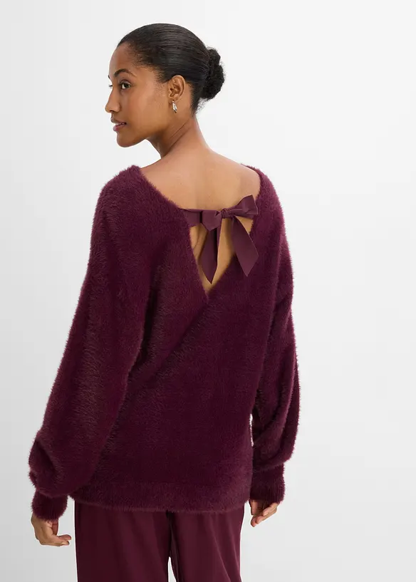 Longpullover aus weichem Federgarn in rot von hinten (im Anschnitt) - bonprix Longpullover aus weichem Federgarn in rot von hinten (im Anschnitt) - bonprix