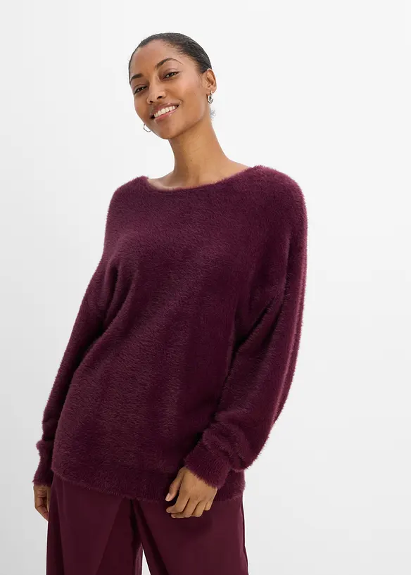 Longpullover aus weichem Federgarn in rot von vorne (im Anschnitt) - bonprix Longpullover aus weichem Federgarn in rot von vorne (im Anschnitt) - bonprix