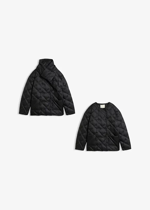 Daunenjacke mit Schal und weichem Wollbesatz (2-tlg.) in schwarz von vorne - bonprix