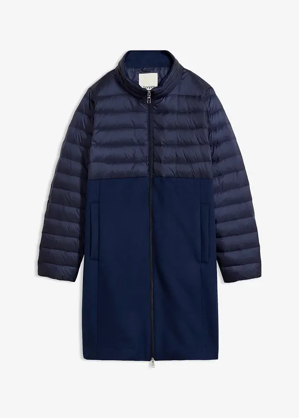 Daunenmantel im Material-Mix mit Wollanteil in blau von vorne - bonprix