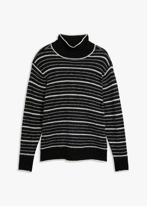 Longpullover aus weichem Woll-Mix in schwarz von vorne - bonprix