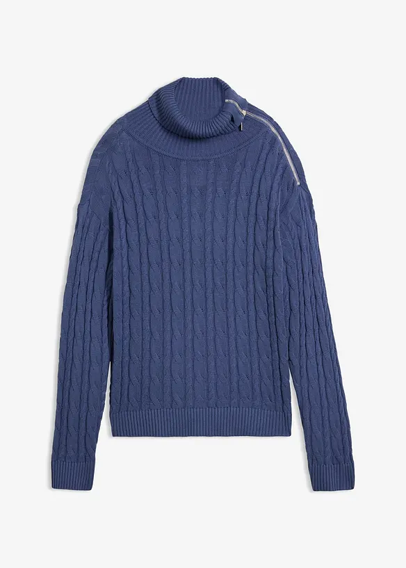 Rollkragenpullover aus weichem Woll-Mix in blau von vorne - bonprix