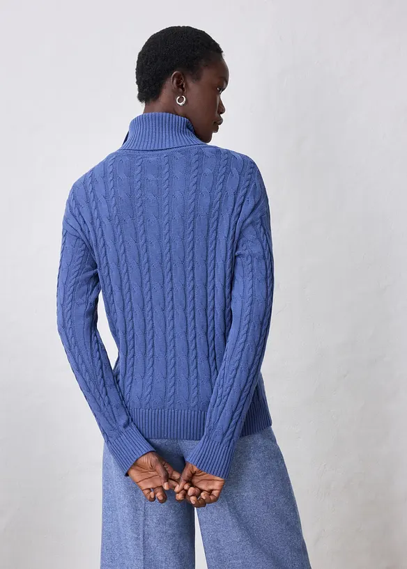 Rollkragenpullover aus weichem Woll-Mix in blau von hinten (im Anschnitt) - bonprix