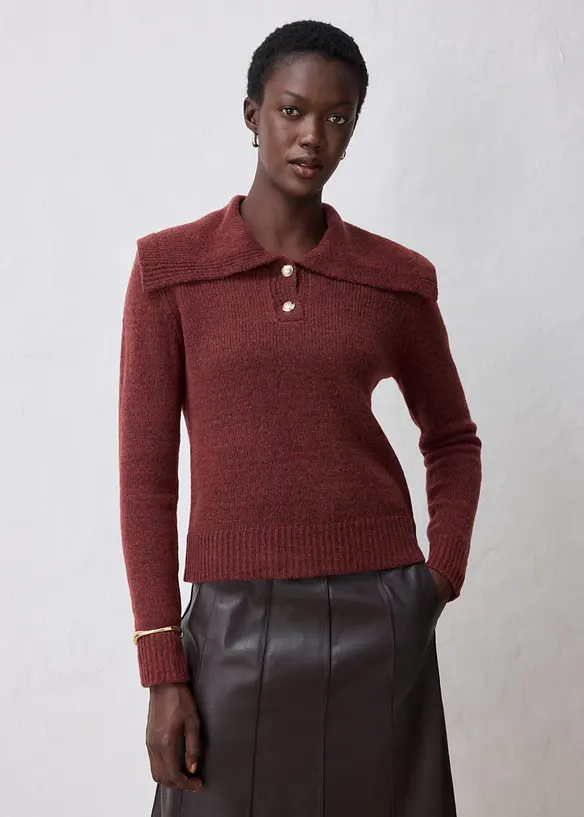 Pullover aus weichem Woll-Mix in braun von vorne (im Anschnitt) - bonprix