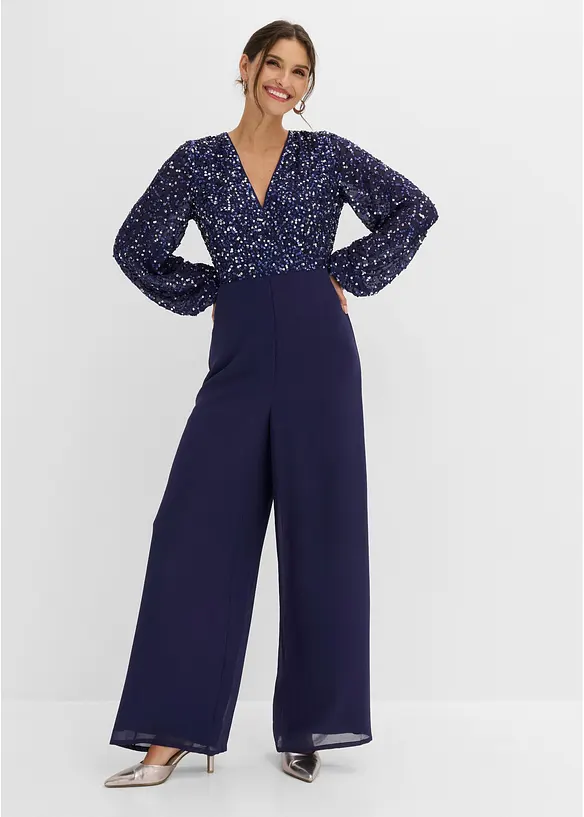 Overall mit Paillenstickerei in blau von vorne (Totalaufnahme) - bonprix
