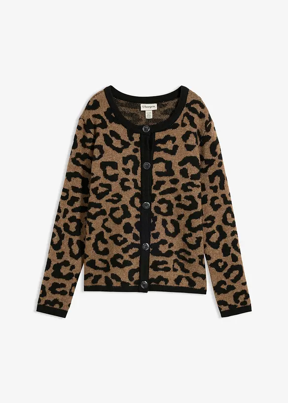 Strickjacke mit Jacquardmuster in braun von vorne - bonprix