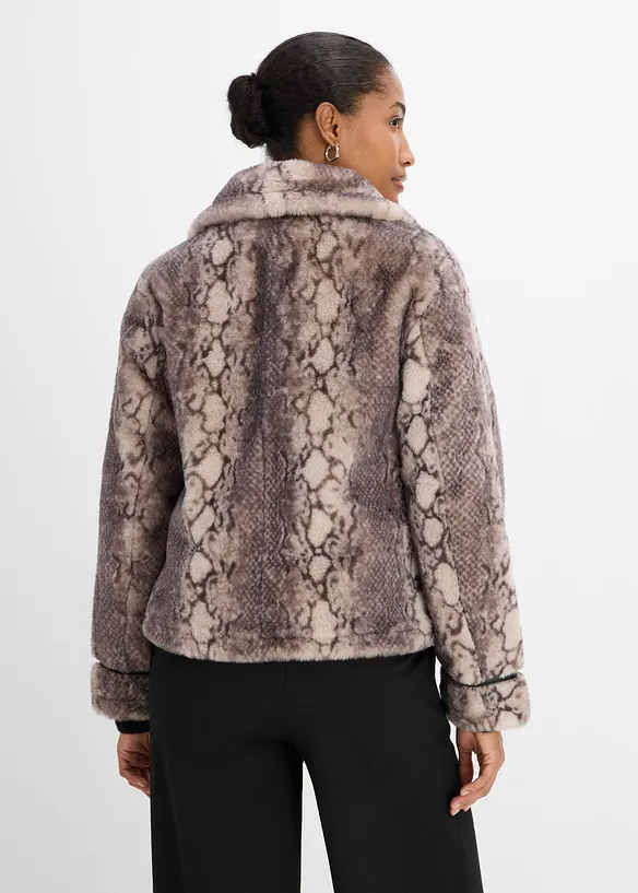 Fellimitat-Jacke in grau von hinten (im Anschnitt) - bonprix