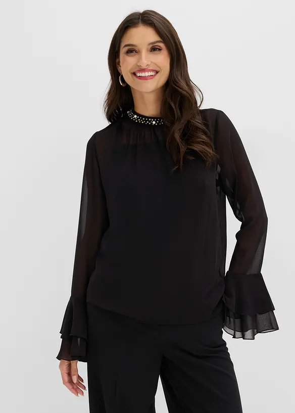 Chiffonbluse in schwarz von vorne (im Anschnitt) - bonprix