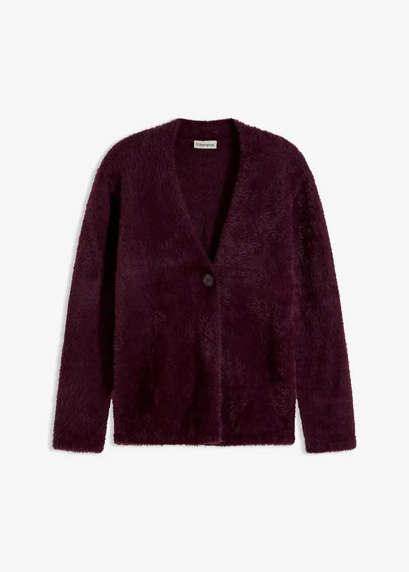 Strickjacke aus Federgarn in rot von vorne - bonprix