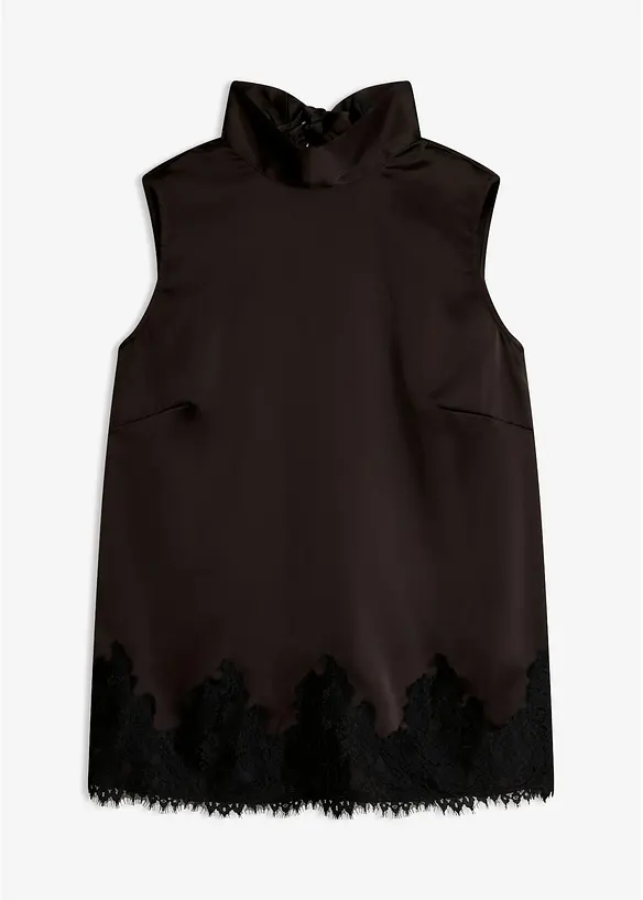Schluppenbluse mit Spitzensaum in schwarz von vorne - bonprix