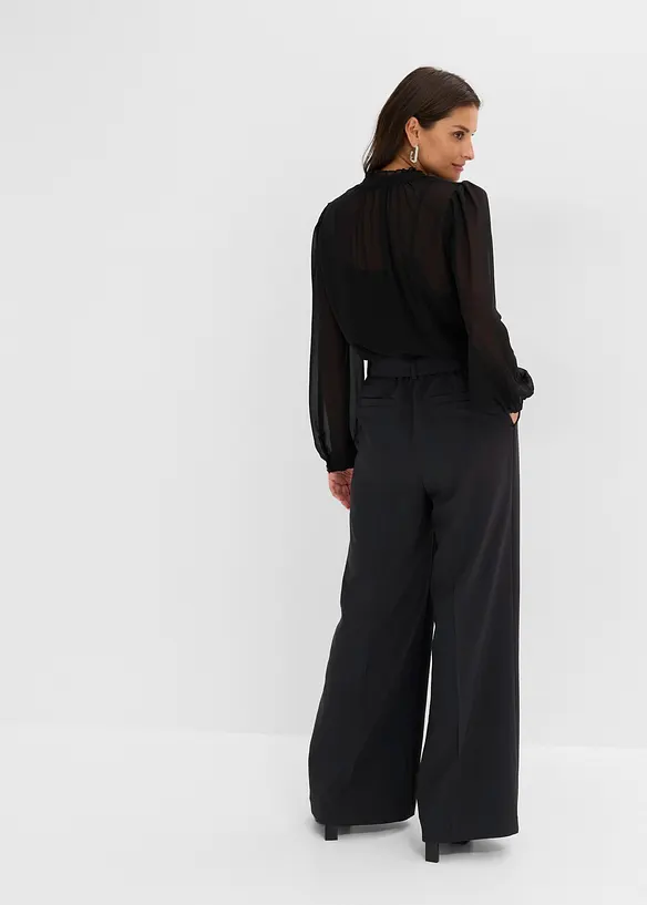 Jumpsuit im Material-Mix in schwarz von hinten (Totalaufnahme) - bonprix