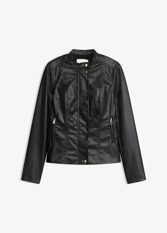Lederimitat-Jacke in schwarz von vorne - bonprix