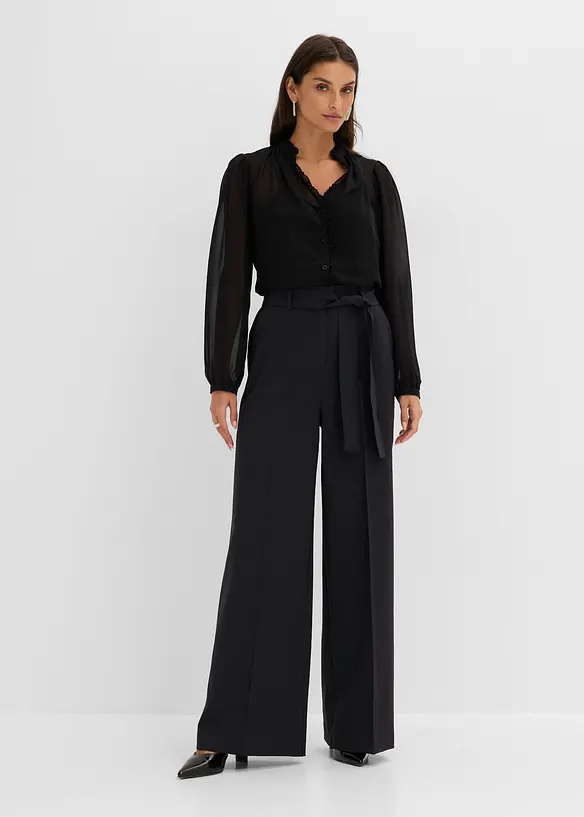 Jumpsuit im Material-Mix in schwarz von vorne (Totalaufnahme) - bonprix