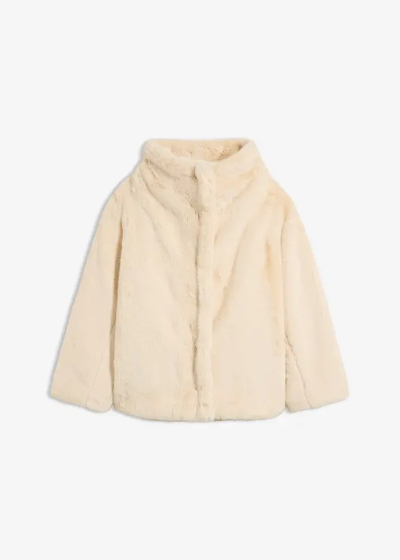 Fellimitat-Jacke mit hohem Kragen in beige von vorne - bonprix