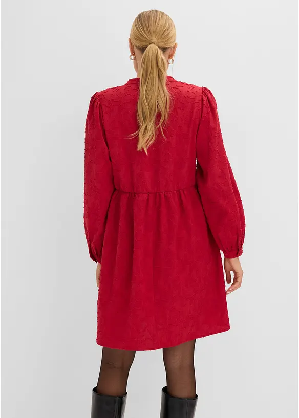 Langarm Kleid mit Stickerei in rot von hinten (Totalaufnahme) - bonprix