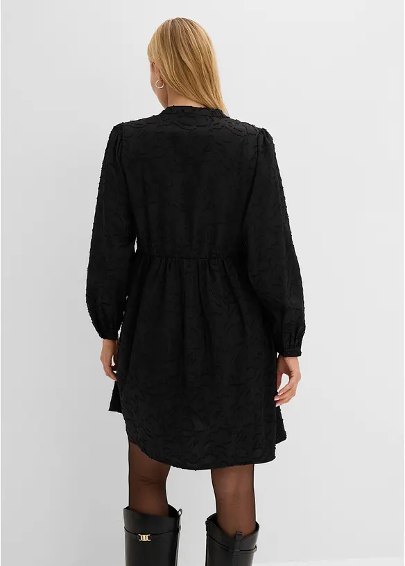 Langarm Kleid mit Stickerei in schwarz von hinten (Totalaufnahme) - bonprix