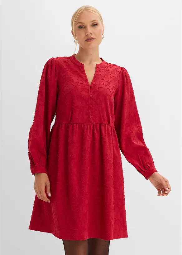 Langarm Kleid mit Stickerei in rot von vorne (Totalaufnahme) - bonprix