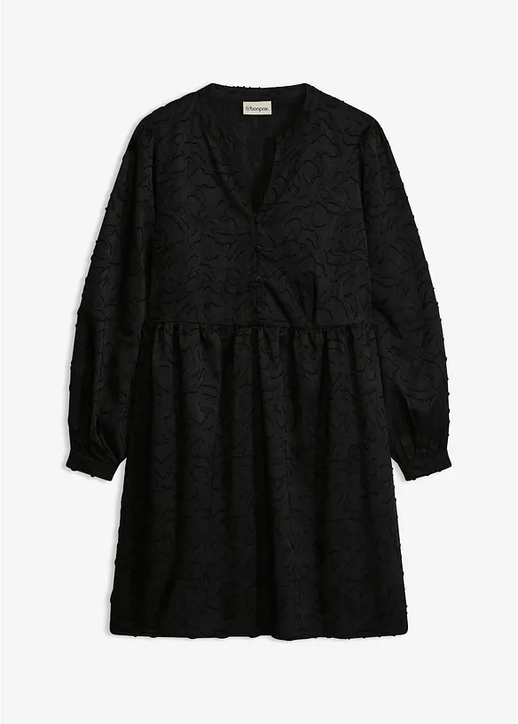 Langarm Kleid mit Stickerei in schwarz von vorne - bonprix